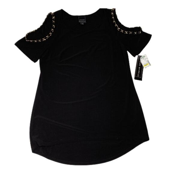 Coco Bianco Top Black Cold Shoulder Chain Strap Detail Top Size Medium NEW - Picture 8 of 13